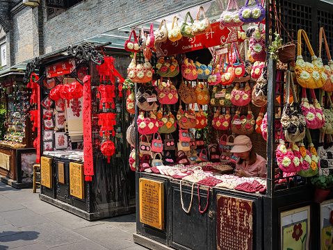 Chengdu, China - Aug 20, 2016. Souvenir shops located at Jinli Ancient Street in Chengdu, Sichuan, China. Jinli Street is a major tourist attraction and travel spot in Chengdu.
