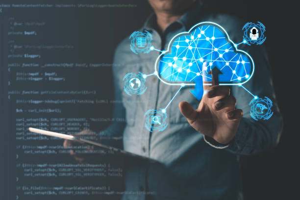 istock man touch cloud computing diagram show on hand.Data storage.the use of online digital network technology in business, buying and selling commerce online digital marketplace 1614339517