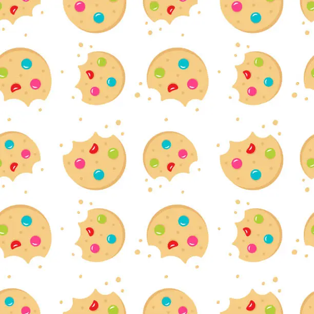 Vector illustration of Bitten round cookie. Seamless pattern. Can be used for web page background fill, surface texture