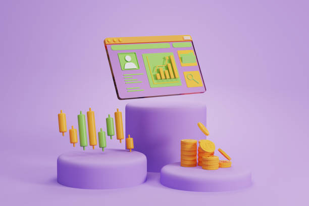 istock Computer screen, stock market candlesticks and money on podium, trading 1614352010