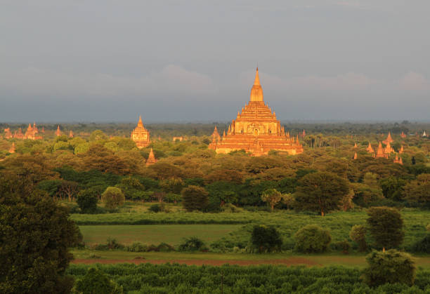 Old Buddha statue inside buddhist temple in Bagan, Myanmar.