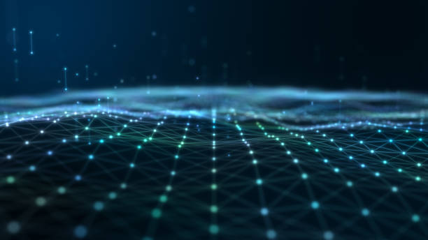 istock Futuristic flying over 3D glow blue digital landscape background. 1614360527