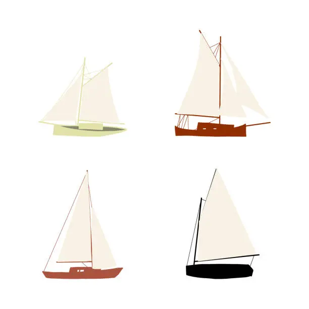 Vector illustration of Fishing boat. Colorful vector illustration. Small ships in flat design.