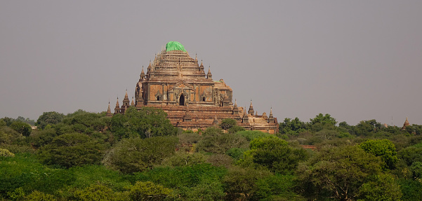 A Buddhist temple collapsed after the earthquake in 2016 in Bagan, Myanmar. Bagan is an ancient city in central Myanmar (formerly Burma), southwest of Mandalay.