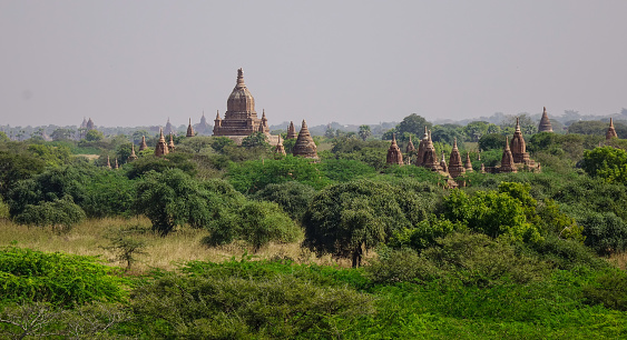 Landscape of Buddhist temples in Bagan, Myanmar. Bagan is an ancient city in central Myanmar (formerly Burma), southwest of Mandalay.