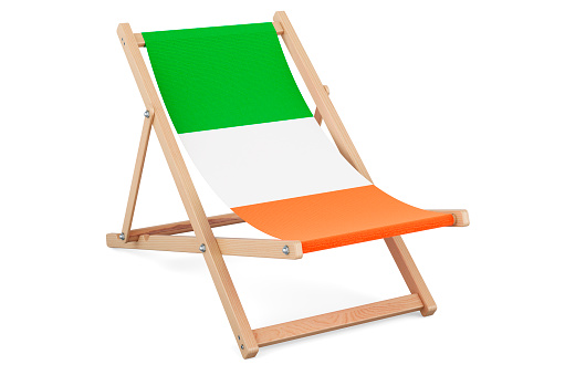 Deckchair with Irish flag. Ireland vacation, tours, travel packages, concept. 3D rendering isolated on white background