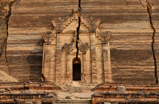 The cracked door of incomplete stupa Mingun Pahtodawgyi, Mandalay region, Myanmar.
