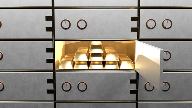 istock Bank vault with gold Background. Safe. 1614419161