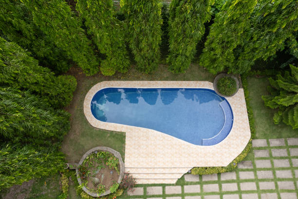 istock Round swimming pool above top vie 1614445815