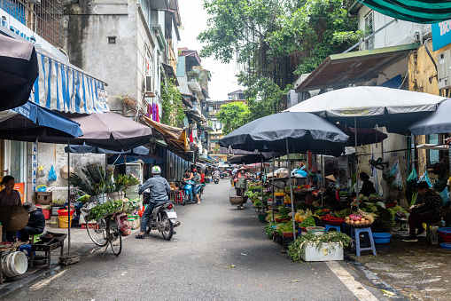 hanoi, vietnam. 5th june, 2023: the french quarter is an old busy neigborhood of downtown hanoi