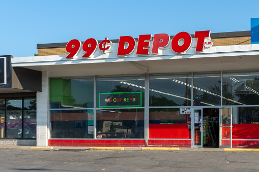 Niagara Falls, ON, Canada - June 29, 2022: A 99 Cent Depot store in Niagara Falls, ON, Canada. 99 Cent Depot is a Canadian deep-discount retailer.