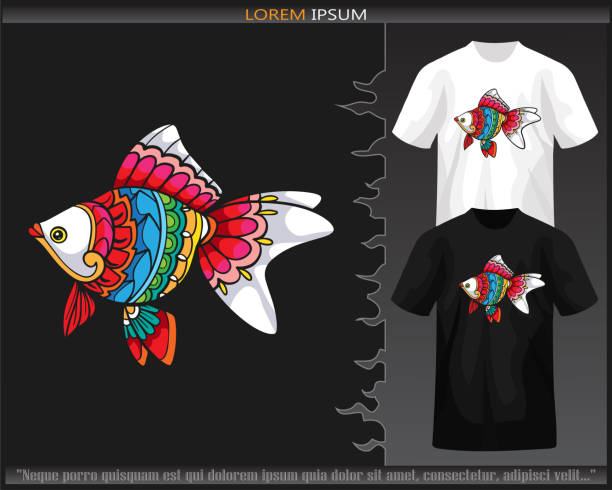 istock Colorful Goldfish mandala arts isolated on black and white t shirt. 1614493134