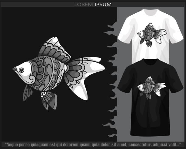 istock Monochrome Goldfish mandala arts isolated on black and white t shirt. 1614498567