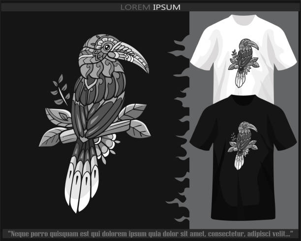 흑백 코뿔새 만다라 예술은 흑백 티셔츠에 분리되어 있습니다. - 4608 stock illustrations