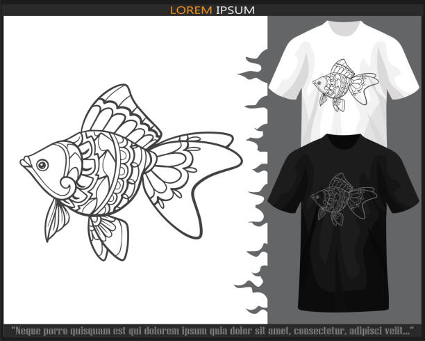 ilustrações de stock, clip art, desenhos animados e ícones de goldfish mandala arts isolated on black and white t shirt. - 4622