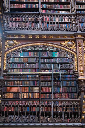 Rio de Janeiro, Brazil: the reading room of Royal Portuguese Cabinet of Reading, a public library and lusophone cultural institution, for Time magazine 4th most beautiful library in the world