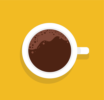 illustration with stylized cup of coffee on a yellow background