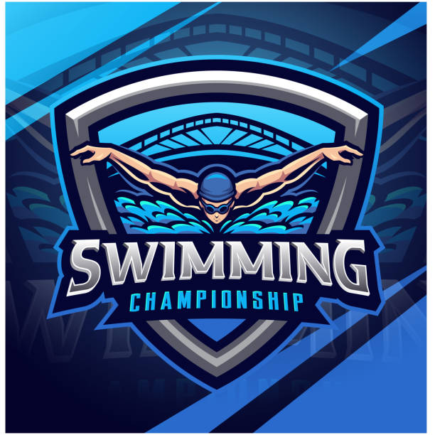 illustrazioni stock, clip art, cartoni animati e icone di tendenza di mascotte del campionato di nuoto esport - butterfly swimmer