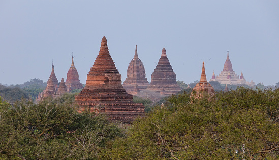 Landscape of Buddhist temples in Bagan, Myanmar. Bagan is an ancient city in central Myanmar (formerly Burma), southwest of Mandalay.