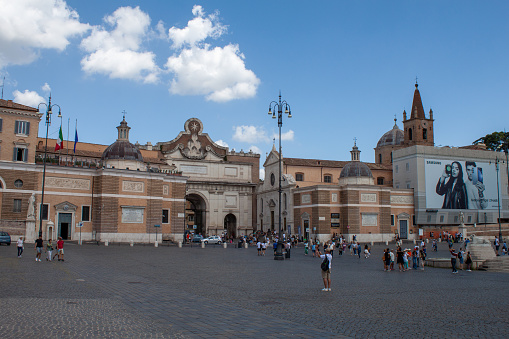 Rome, Italy - August 07, 2023: Photo of Piazza del Popolo in a sunny day, there are several people.