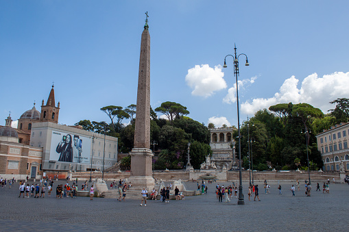 Rome, Italy - August 07, 2023: Photo of Piazza del Popolo in a sunny day, there are several people.