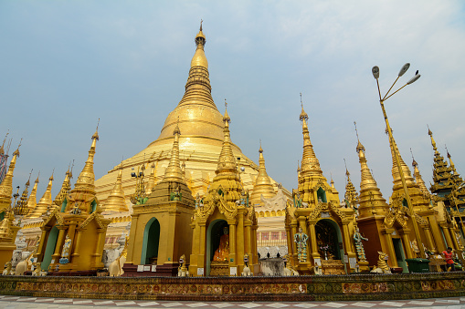 Yangon, Myanmar - Feb 26, 2016. Main Stupa of Shwedagon Pagoda in Yangon, Myanmar. Shwedagon is one of the most famous pagodas and the main attraction of Yangon.