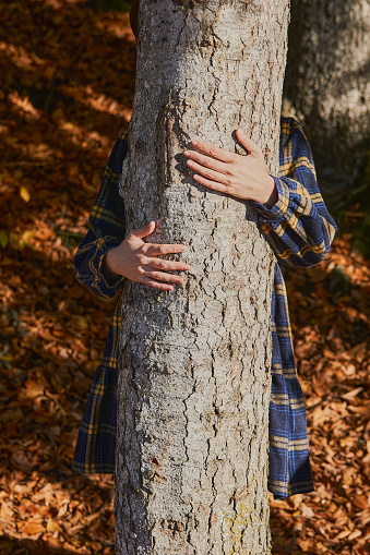 Women hugging tree