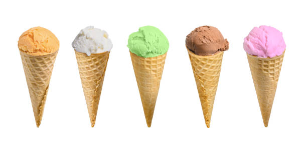 istock Ice cream scoops in waffle cones with on background. 1614625390