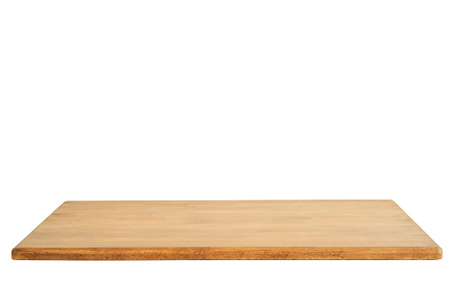 Empty light wood table top isolate on white background