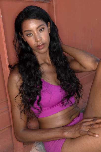 istock Tall Slender African American Model poses in studio 1614713113