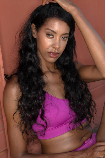istock Tall Slender African American Model poses in studio 1614713117