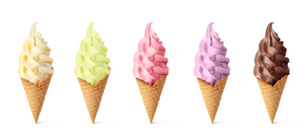 istock Set of different delicious soft serve ice creams in crispy cones on white background 1614760112