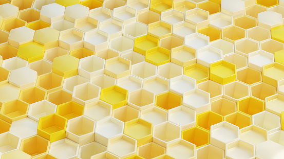 Honeycomb cells, an abstract geometric background in yellow and white colors