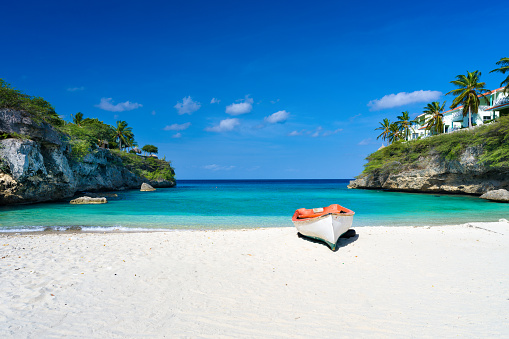 Elevated view of Playa Lagun, beach, Curacao