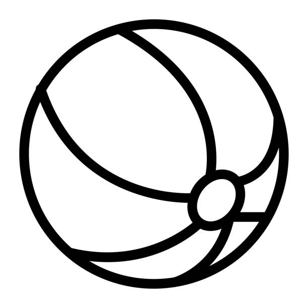 значок надувной линии мяча, концепция детских игрушек, детский резиновый полосатый знак мяча на белом фоне, значок пляжного мяча в контурно - beach ball ball bouncing white background stock illustrations