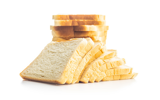 White sliced toast bread isolated on the white background.