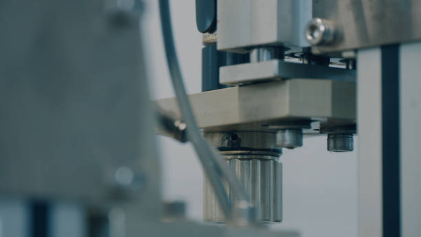 istock Automated mechanical machine. Modern hydraulic lifting mechanisms. Laboratory of modern researches of high technologies. Close up 1614847009