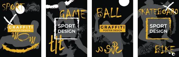 Vector illustration of A set of posters in graffiti style on the theme of sports.
