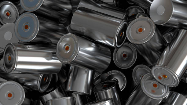 High-capacity 4680 Batteries waste, accumulator cell recycling plant, Battery scrapyard, 3d render, Toxic Heavy metal pollution, Automotive Technology, Power Generation, Environmental Conservation residuos de baterías 4680 de alta capacidad, planta de reciclaje de celdas acumuladoras, desguace de baterías, renderizado 3d, contaminación tóxica por metales pesados, tecnología automotriz, generación de energía, conservación del medio ambiente
