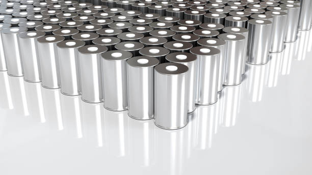 istock Lithium-ion traction 4680 battery pack, High-capacity accumulator cell modules, tables cell, mass production batteries high power, Renewable energy electric vehicles, dry electrode, 3d rendering 1614910877