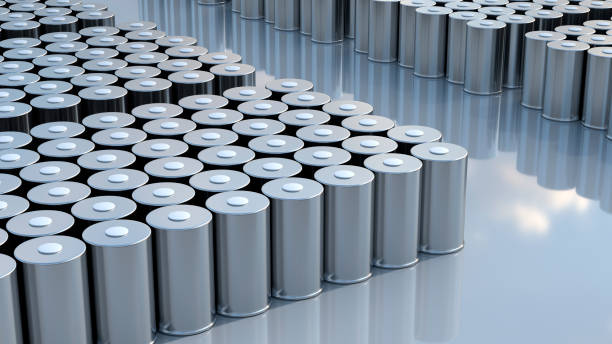 istock Lithium traction 4680 battery pack, High-capacity accumulator cell modules, tables cell, mass production batteries high power, High Tech Technology, energy electric vehicles, dry electrode, 3d render 1614910878
