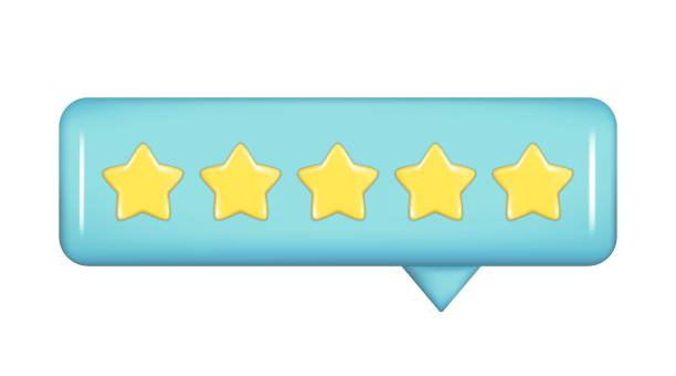 istock Realistic 3d notification tooltip UI with 5 golden stars. Customer 3d quality reviews, user rating, feedback score, glossy speech bubble icon. Vector illustration isolated on white background 1614942643