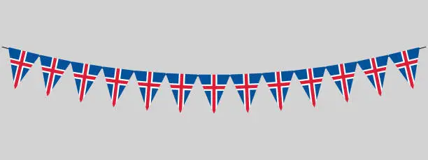 Vector illustration of iceland bunting garland, string of triangular flags for outdoor party, Icelandic pennants, retro style vector illustration