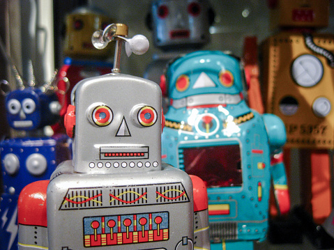 Tin toy robots are a highly collectable type of tin toy. Classics like the Mr Atomic Robot, and Robby the Robot from the movie Forbidden Planet can sell for several thousand dollars.