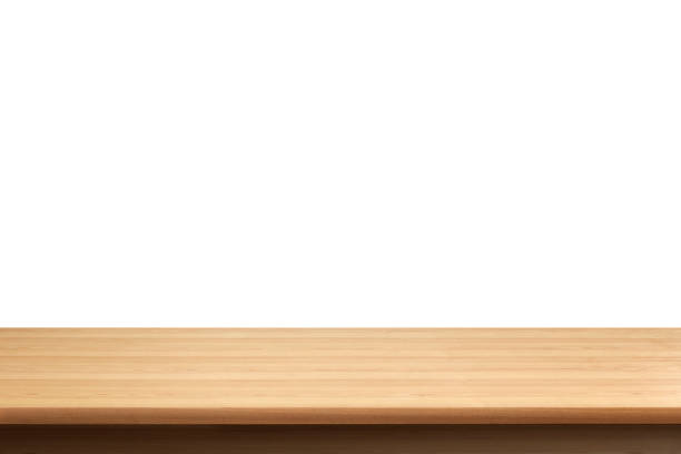 пустой деревянный стол, вид спереди, изолированный на белом фоне - wood plank woods old стоковые фото и изображения
