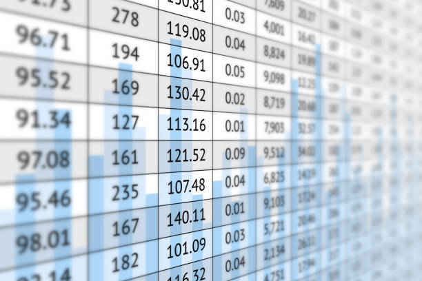 ilustrações de stock, clip art, desenhos animados e ícones de digital summary table with numerical data and diagram - financial figures finance spreadsheet backgrounds