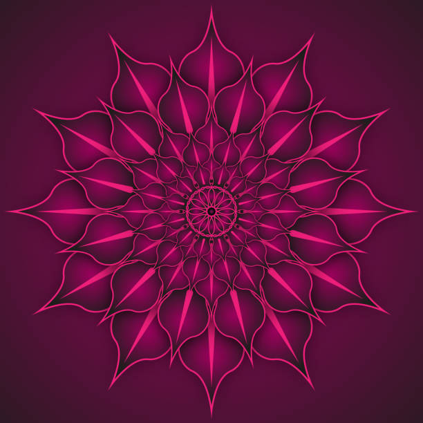 ilustraciones, imágenes clip art, dibujos animados e iconos de stock de mandala de flor de loto púrpura, plantilla de logotipo de sahasrara del séptimo chakra. símbolo del chakra de la corona, meditación del signo sacro, icono floral redondo de lujo de yoga. vector aislado sobre fondo violeta - om symbol lotus hinduism symbol