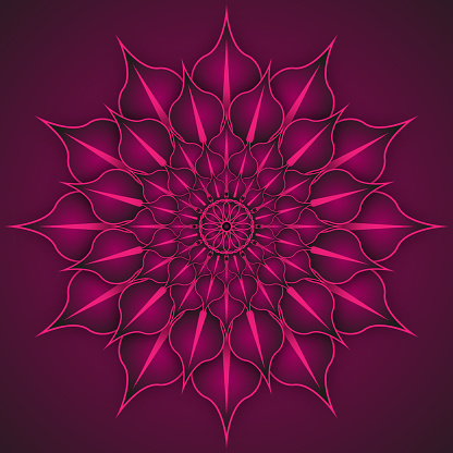 Purple Lotus Flower mandala, seventh chakra Sahasrara logo template. Crown chakra symbol, sacral sign meditation, yoga  luxury round floral icon. Vector isolated on violet background