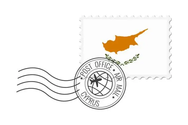 Vector illustration of Cyprus postage stamp. Postcard vector illustration with Cypriot national flag isolated on white background.