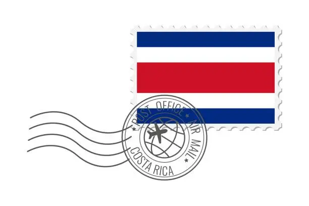 Vector illustration of Costa Rica postage stamp. Postcard vector illustration with Costa Rican national flag isolated on white background.